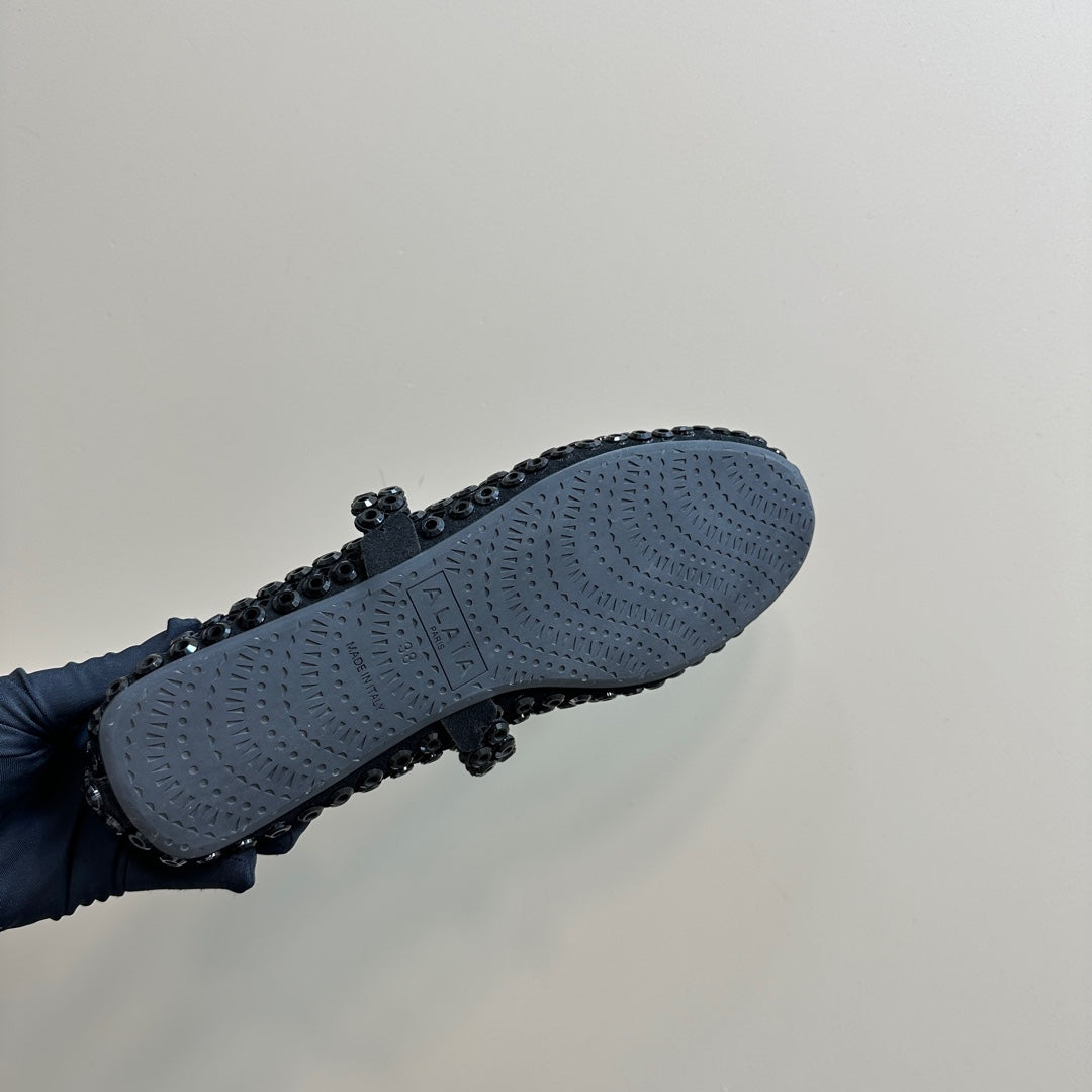 BALLET FLATS IN GLASS EYELET SUEDE GOATSKIN BLACK - 35