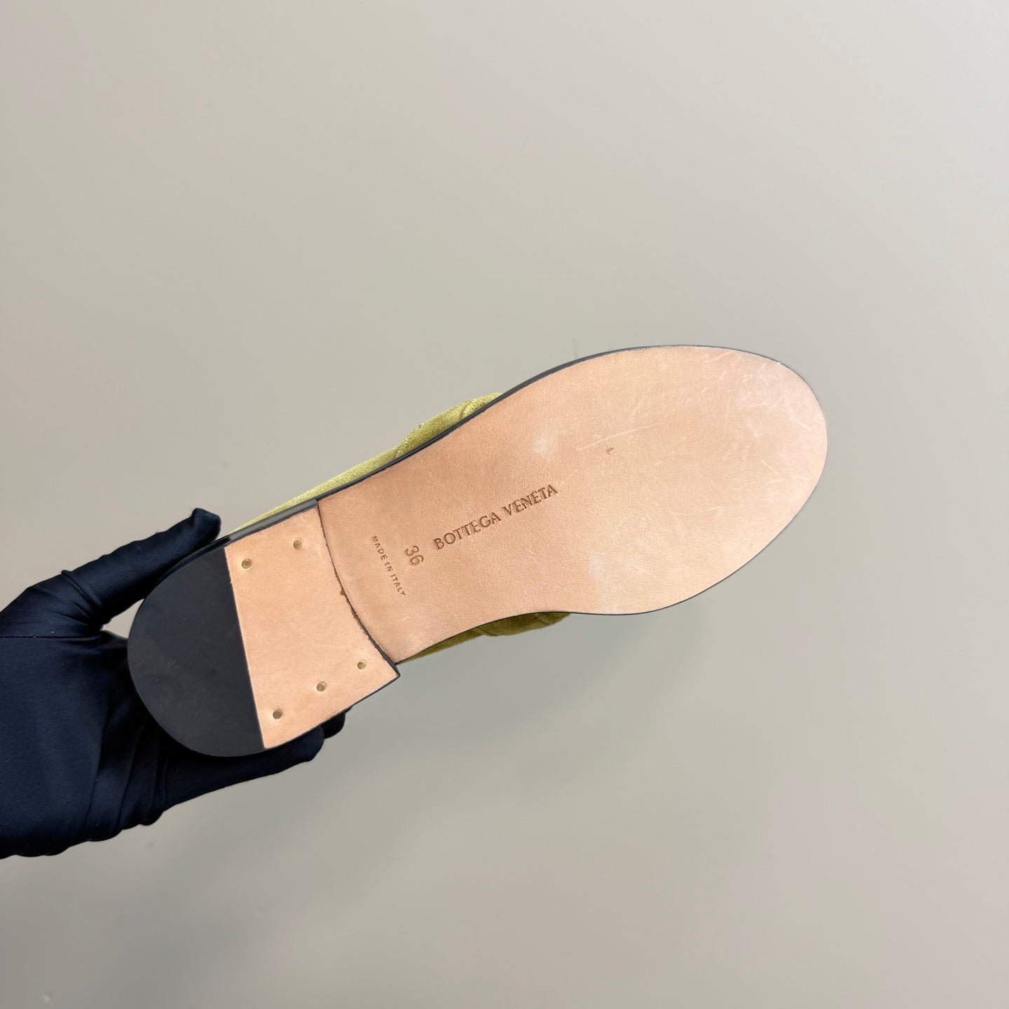 ASTAIRE LOAFER IN OLIVE GREEN SUEDE WITH GOLD HARDWARE - 35