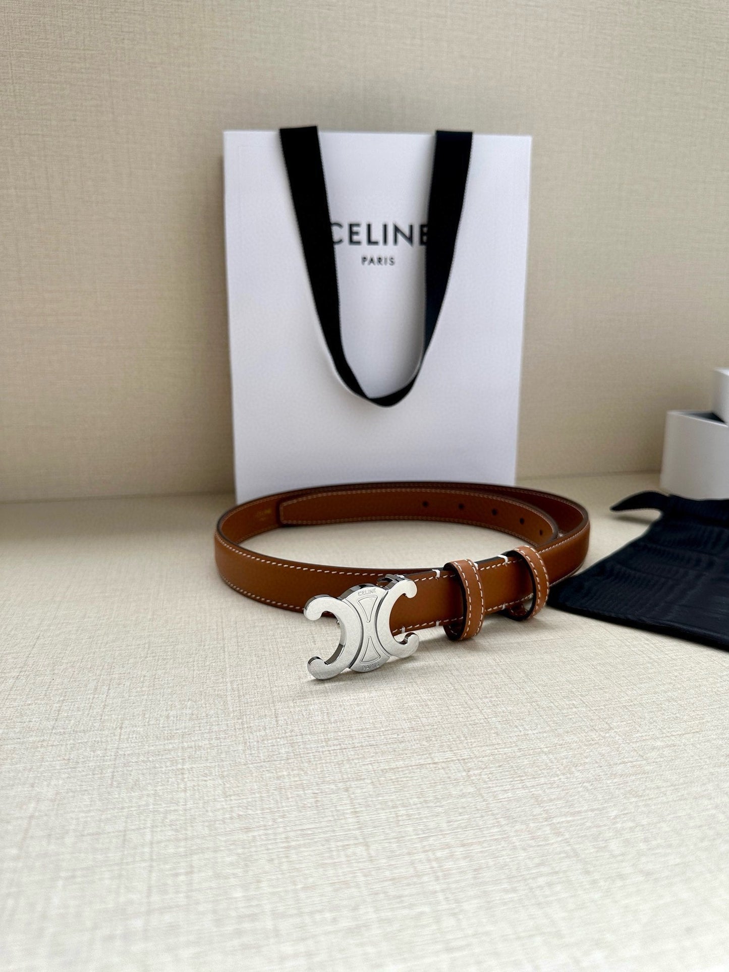 CELINE 25S BELT TRIOMPHE TAURILLON 25MM IN CARAMEL CALFSKIN 557501 - 26 - 28