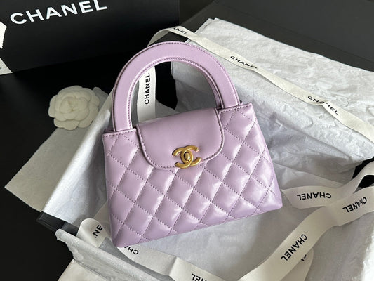 CHANEL VINTAGE KELLY 25S 19 СМ З ФІОЛЕТОВОЇ ШКІРИ ЯГНЯТИ І ЗОЛОТОЮ ФУРНІТУРОЮ