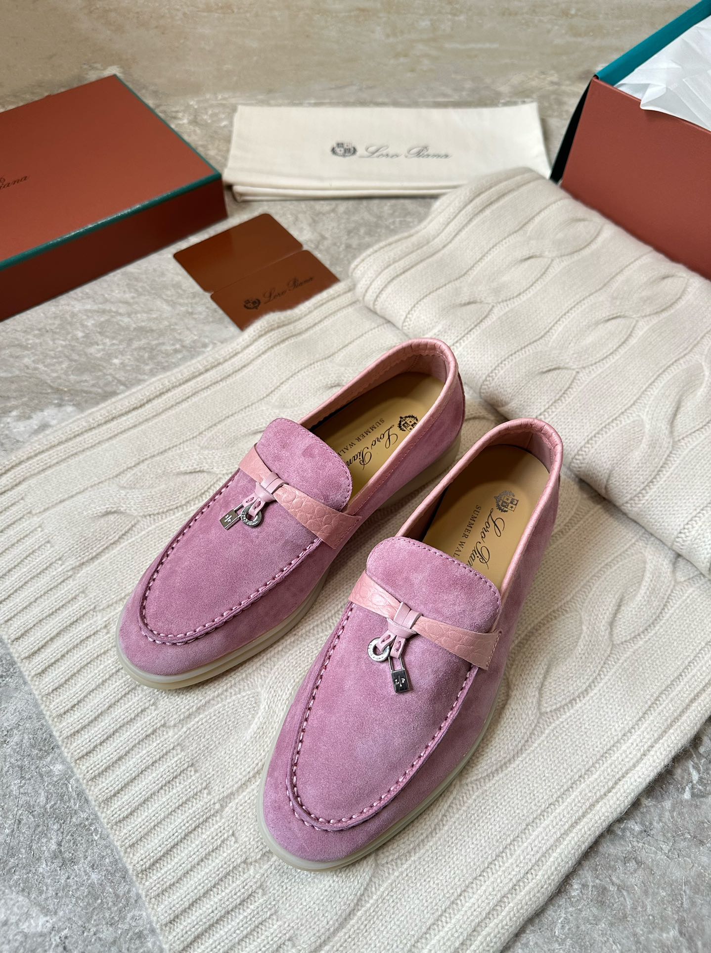 LP LOAFERS 25S IN MAUVE PINK SUEDE MIX LAMBSKIN - 35