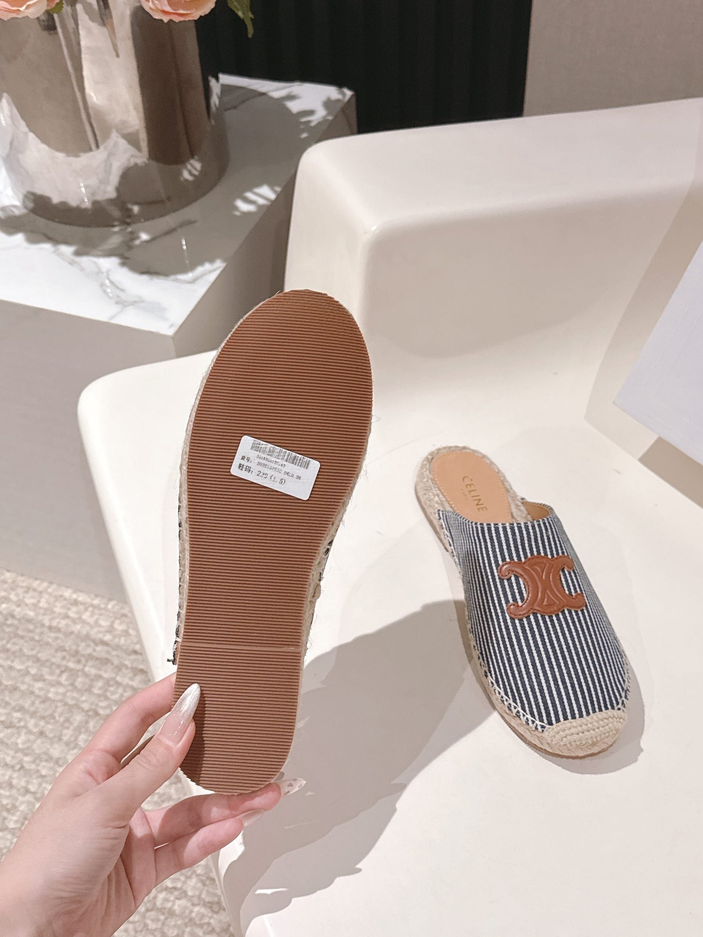 CELINE 25S LES ESPADRILLES MULE IN BLUE STRIPES CANVAS - 35