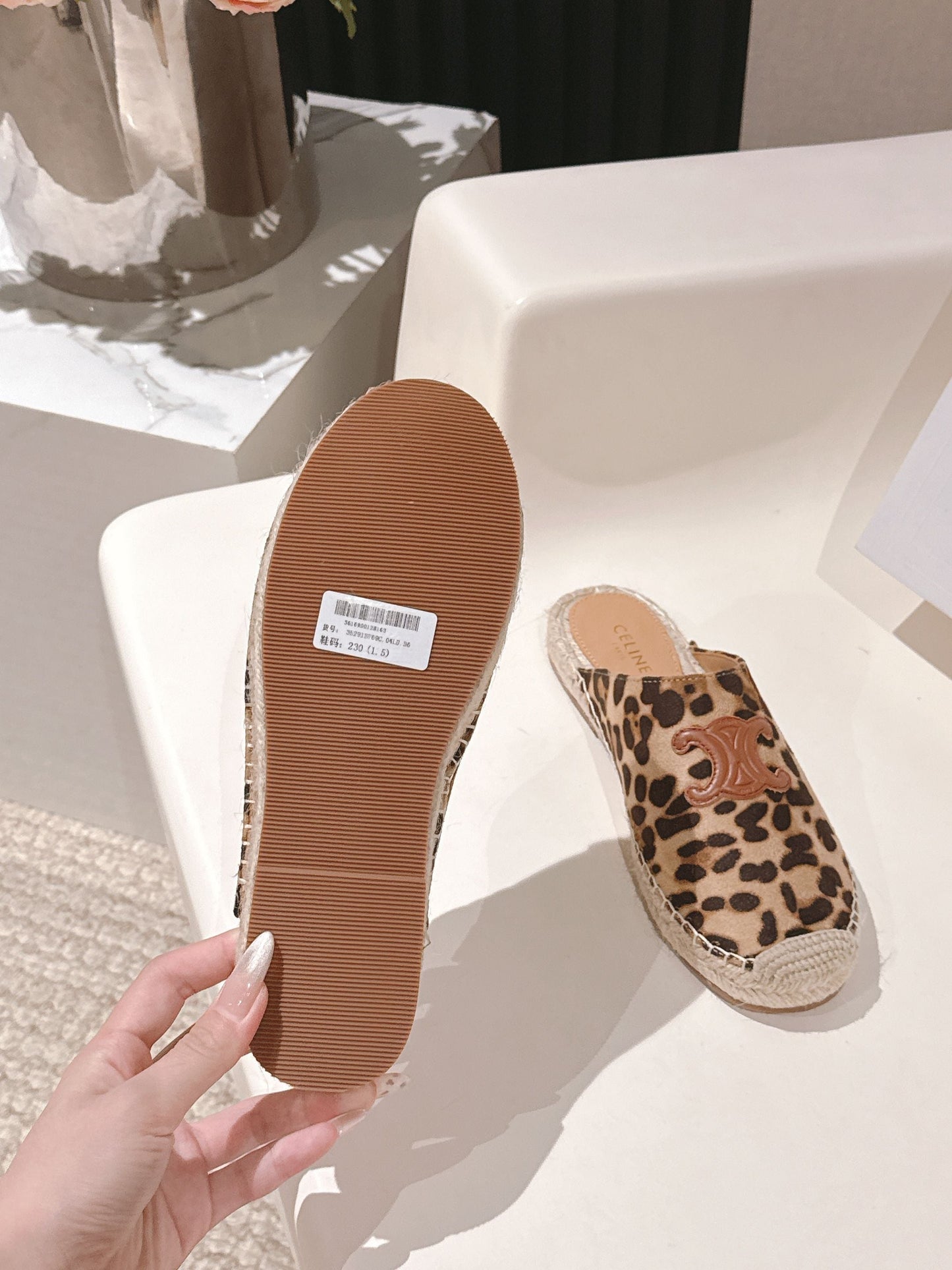 CELINE 25S LES ESPADRILLES MULE IN LEOPARD PRINTED HAIRY CALFSKIN - 35