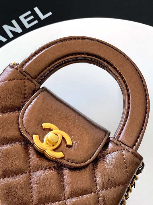 CHANEL 25S MINI KELLY BAG 13 З КОРИЧНЕВОЇ МЕТАЛЕВОЇ ШКІРИ ЯГНЯТИ З ФУРНІТУРОЮ ЗІ ЗОЛОТА