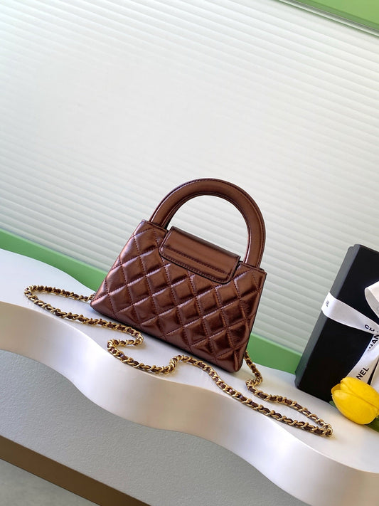 СУМКА CHANEL 25S MINI KELLY 19 З КОРИЧНЕВОЇ МЕТАЛІЗОВАНОЇ ШКІРИ ЯГНЯТИ І ЗОЛОТОЮ ФУРНІТУРОЮ