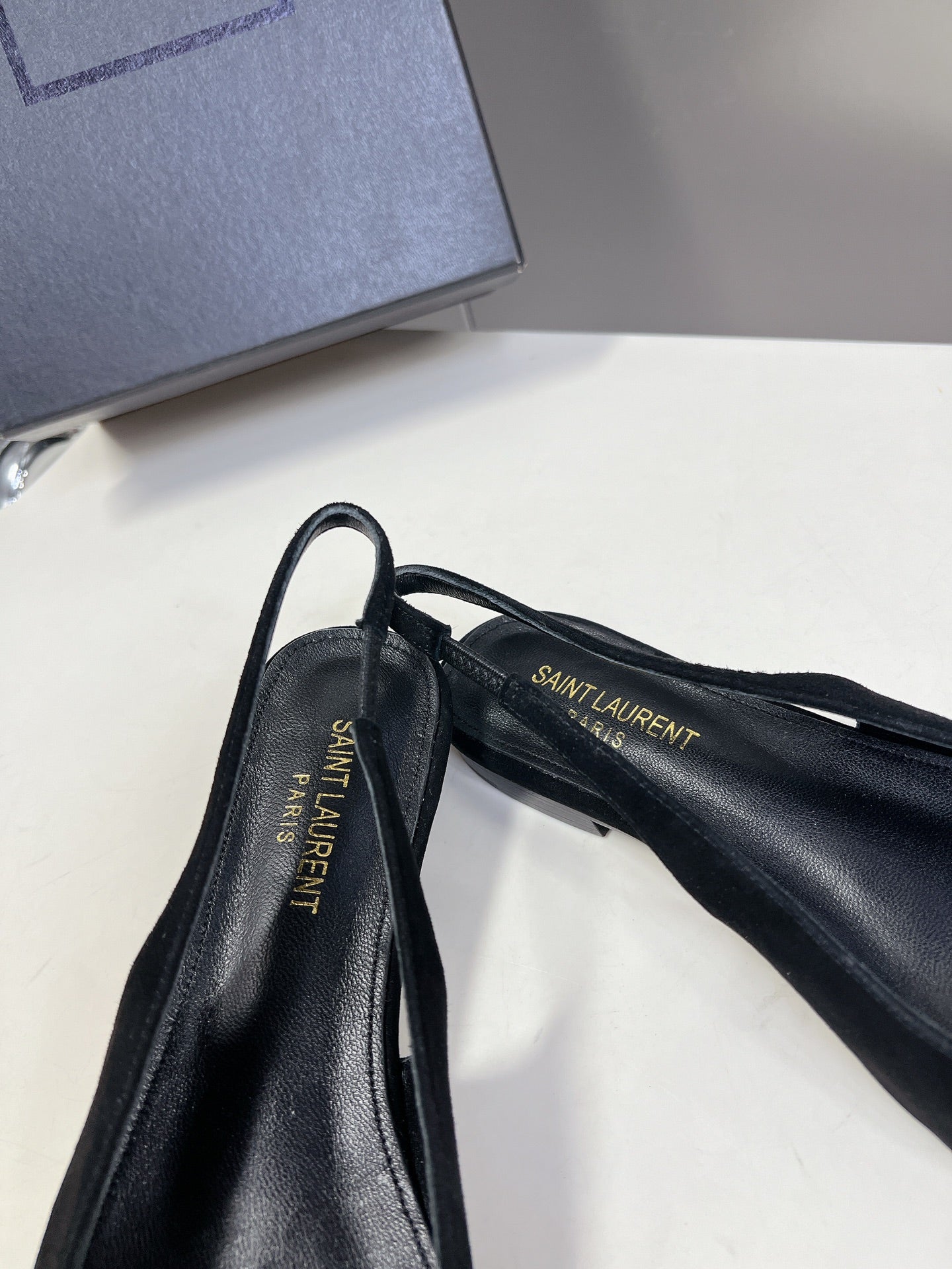 SL SQUARE BUCKLE SLINGBACK BLACK SUEDE - 35