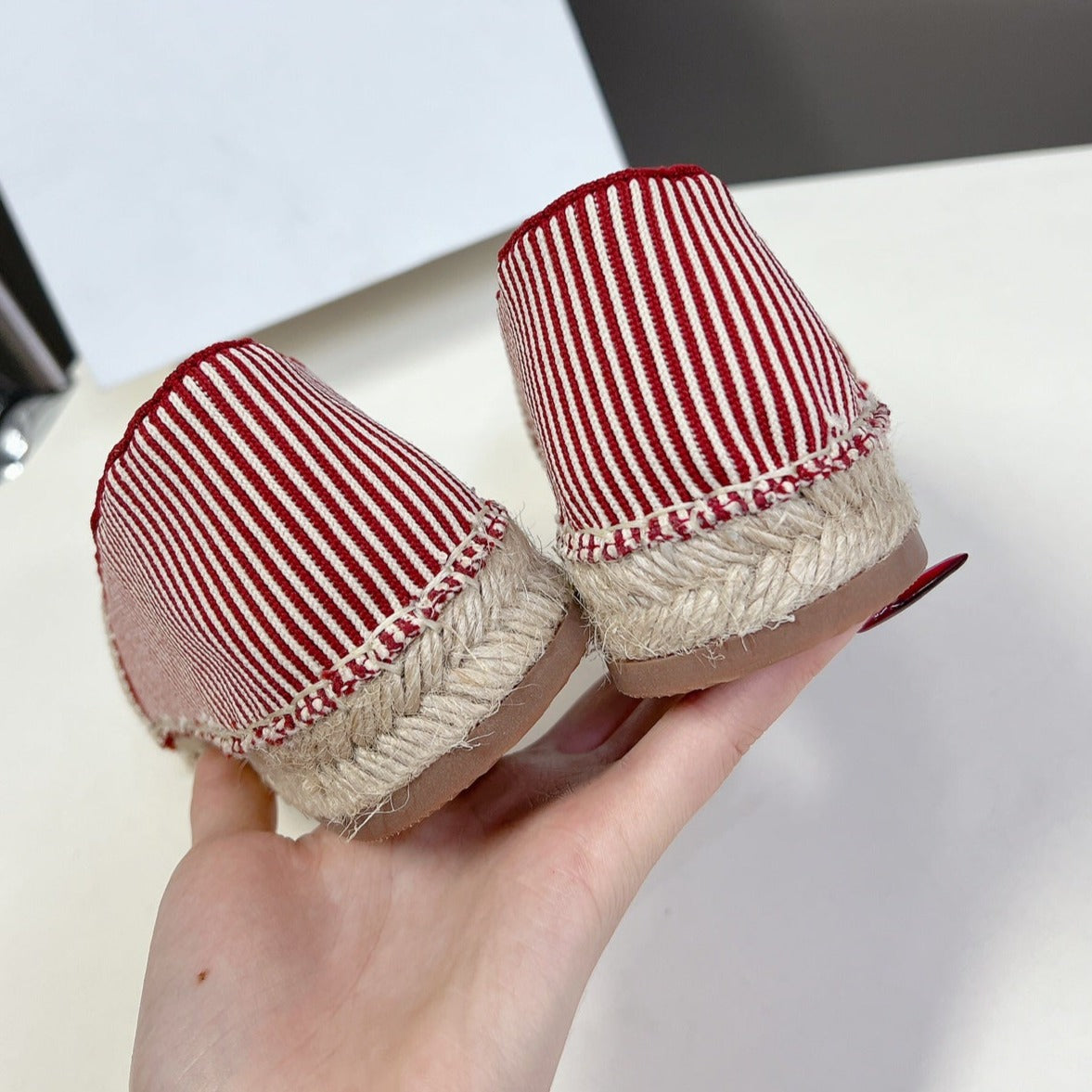 NEW FLAT FISHERMAN SHOES CARO RED COTTON CANVAS - 35