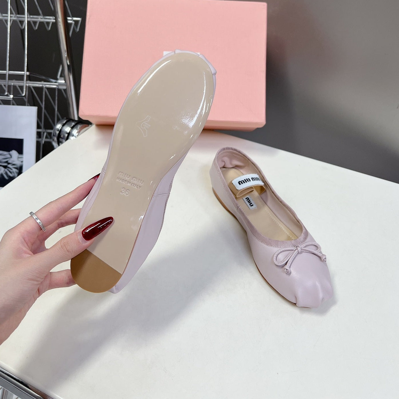 BALLET FLAT SHOES PASTEL PINK SHEEPSKIN - 35
