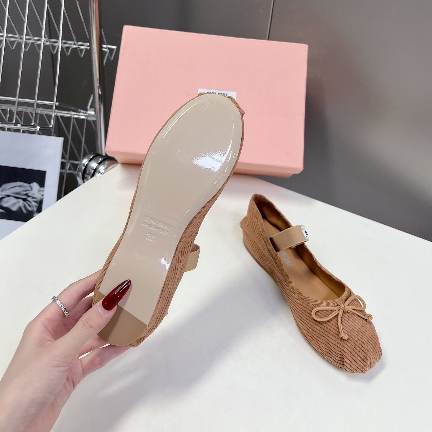 BALLET FLAT SHOES PEANUT COLOR SHEEPSKIN - 35