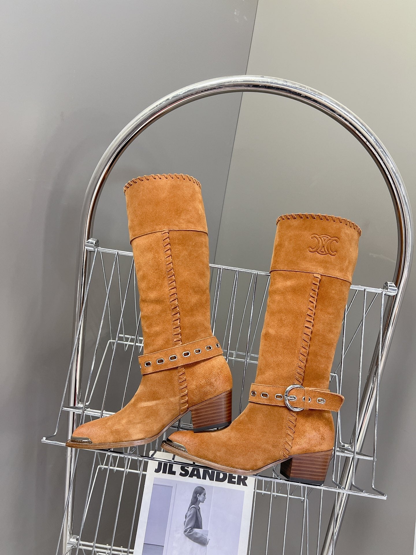 CELINE 25S BULKY LACED UP BOOTS 45MM IN BURNT ORANGE SUEDE - 35