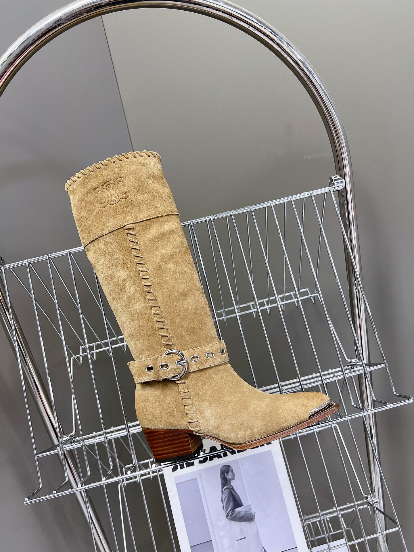 CELINE 25S BULKY LACED UP BOOTS 45MM IN LIGHT BROWN SUEDE - 35