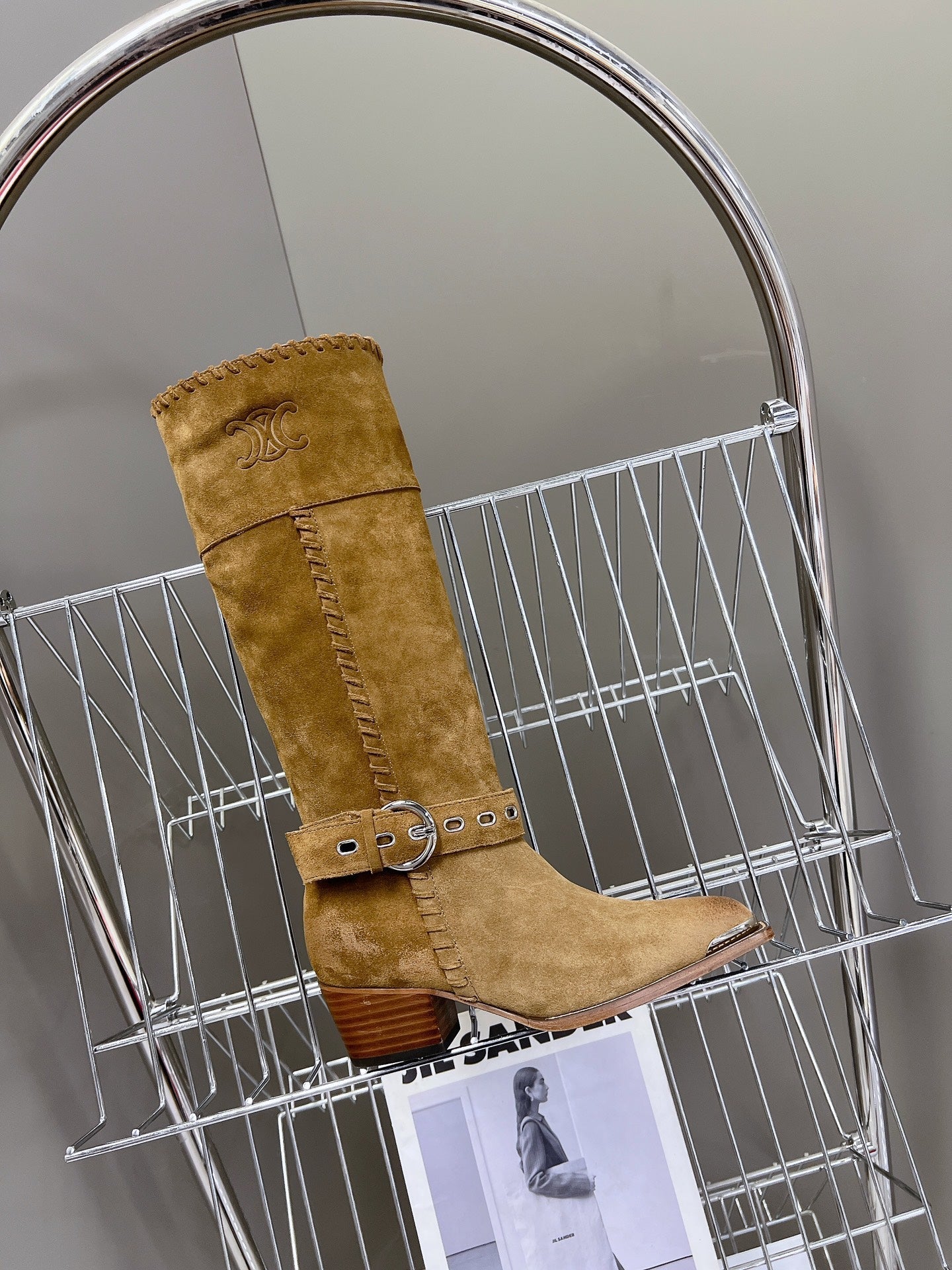 CELINE 25S BULKY LACED UP BOOTS 45MM IN BROWN SUEDE - 35