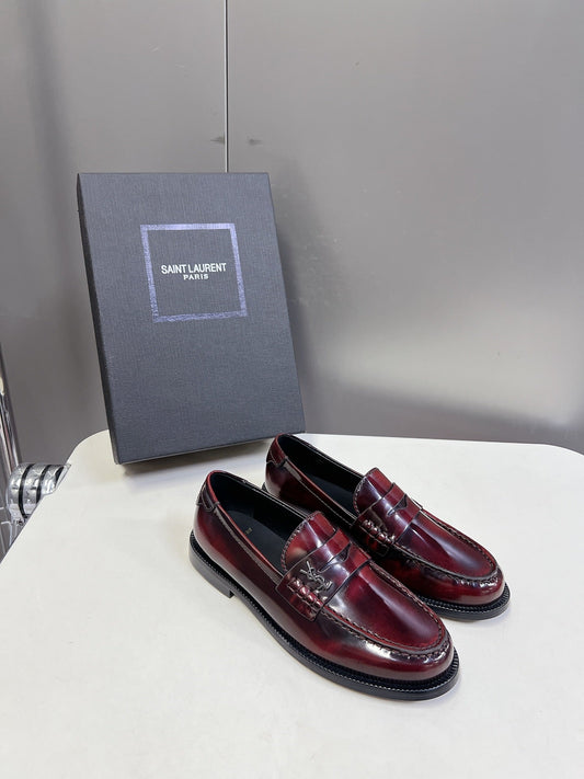 YSL 25S SAINT LAURENT LOAFERS IN TORTOISESHELL CRIMSON GLOSSY CALFSKIN - 35