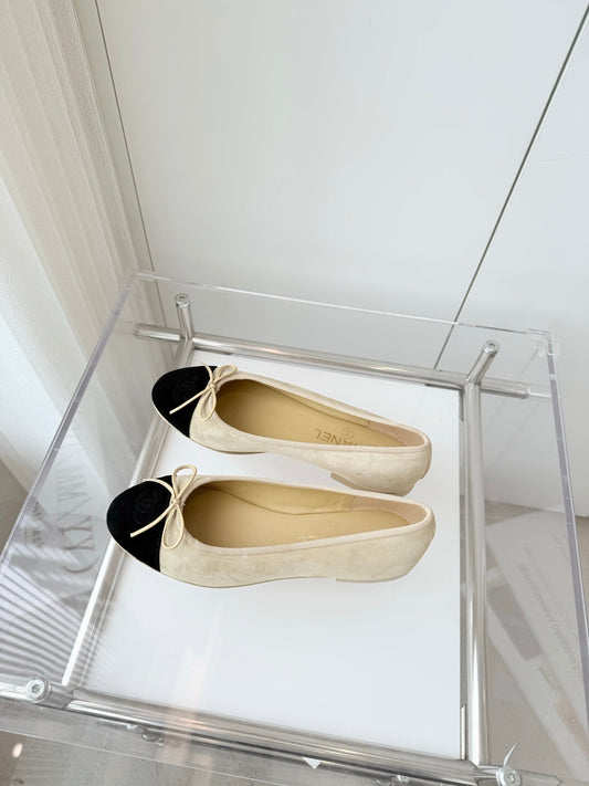 BALLET FLAT IN LIGHT YELLOW MIX BLACK SUEDE - 34