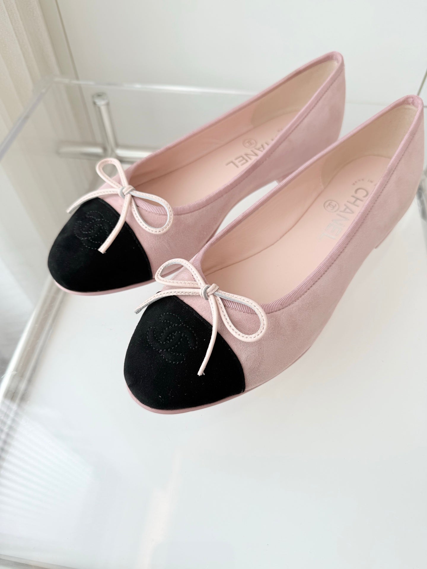 BALLET FLAT IN BABY PINK MIX BLACK SUEDE - 34