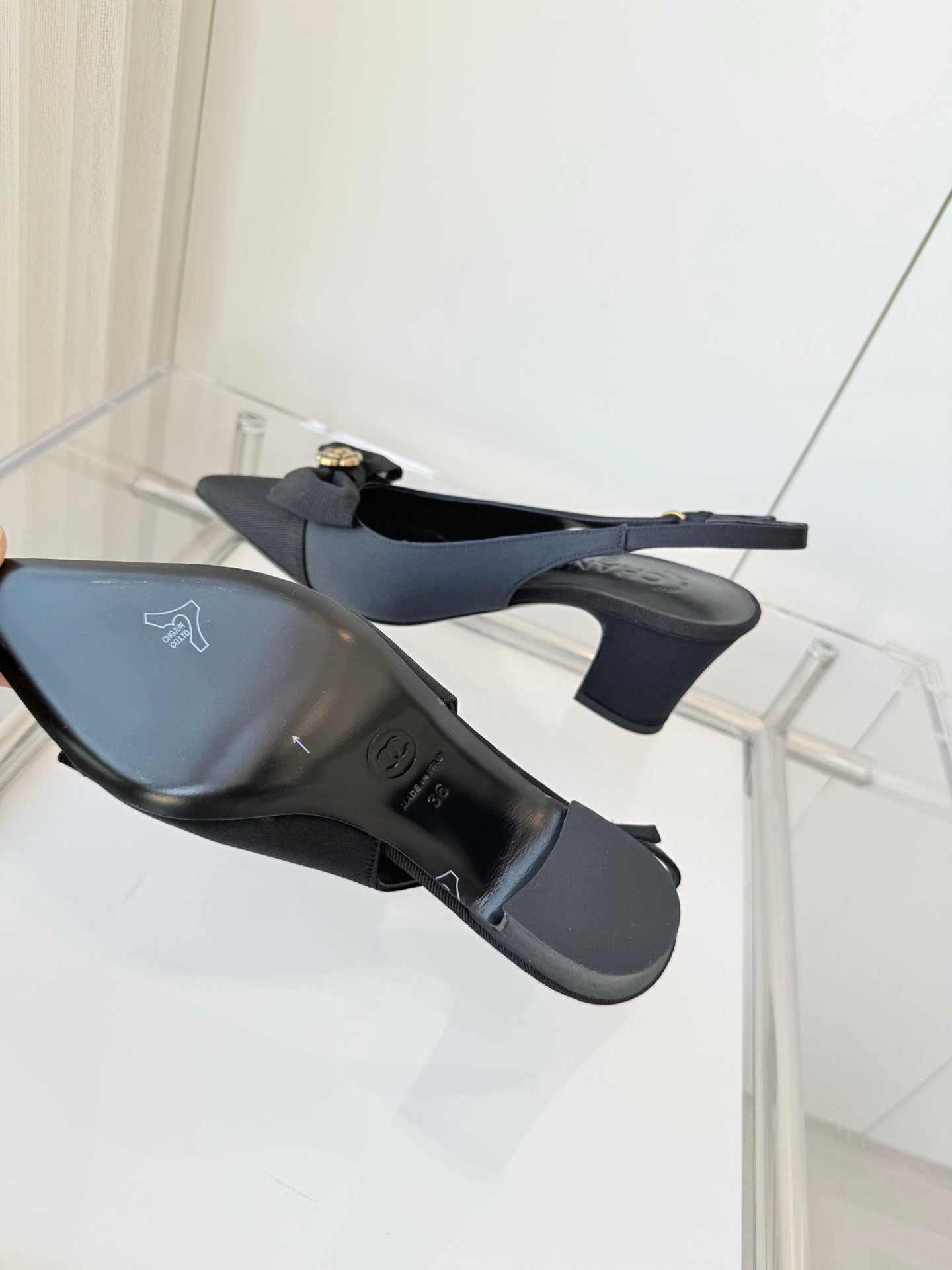 SLINGBACKS 65 MM IN BLACK CALFSKIN MIX CANVAS - 35