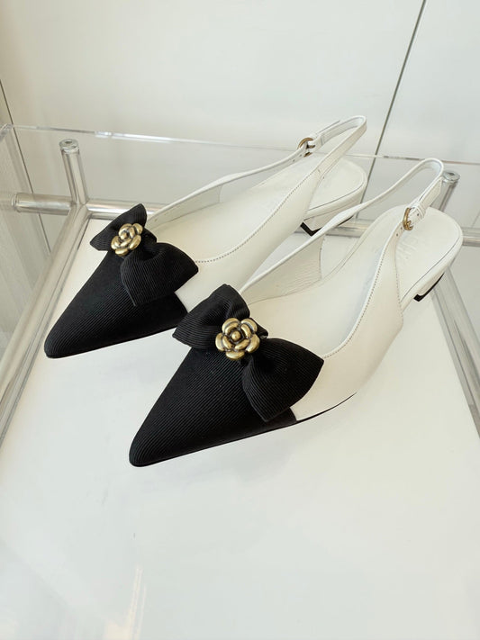 SLINGBACKS 18 MM IN WHITE CALFSKIN MIX BLACK CANVAS - 35