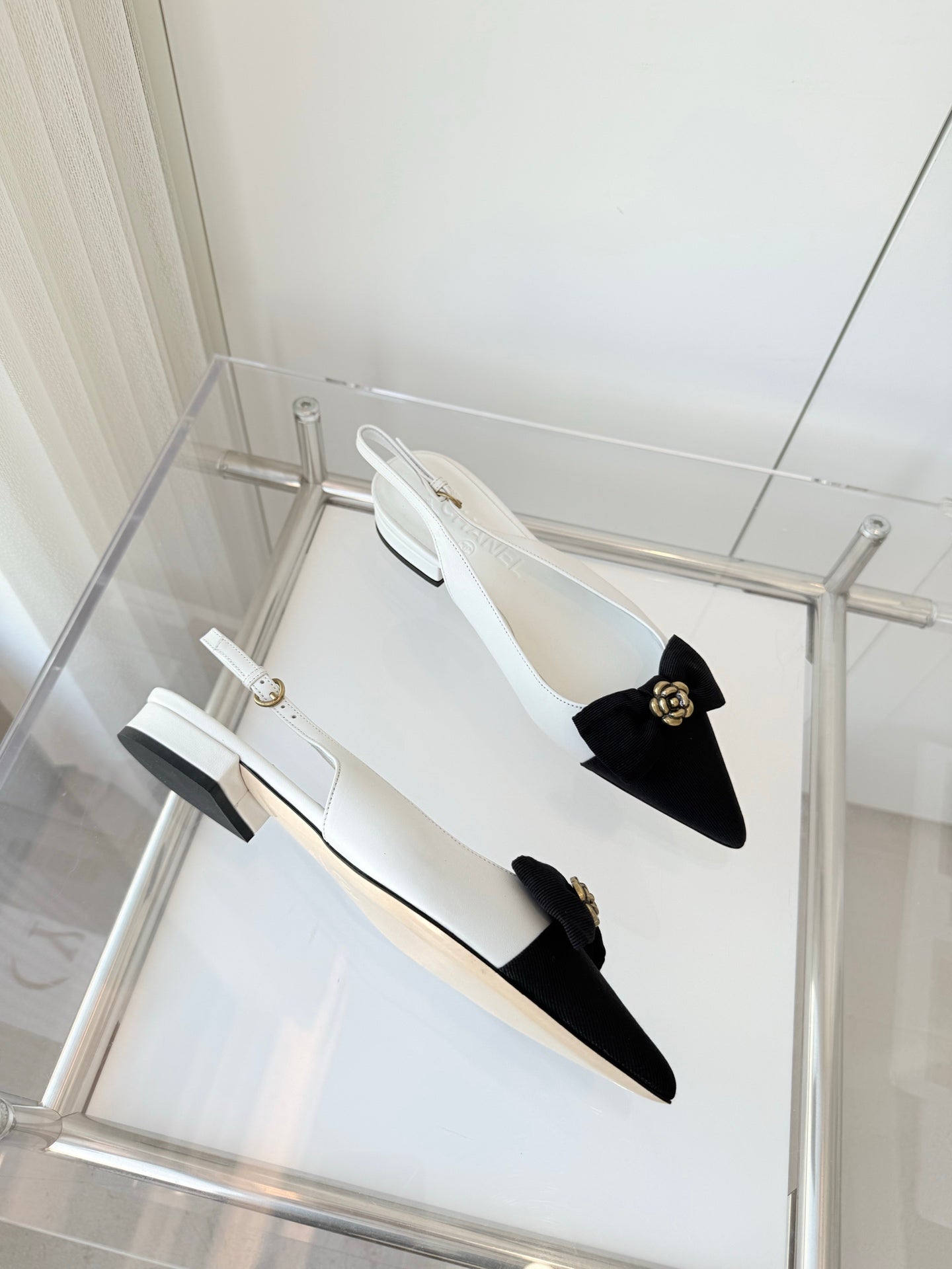 SLINGBACKS 18 MM IN WHITE CALFSKIN MIX BLACK CANVAS - 35