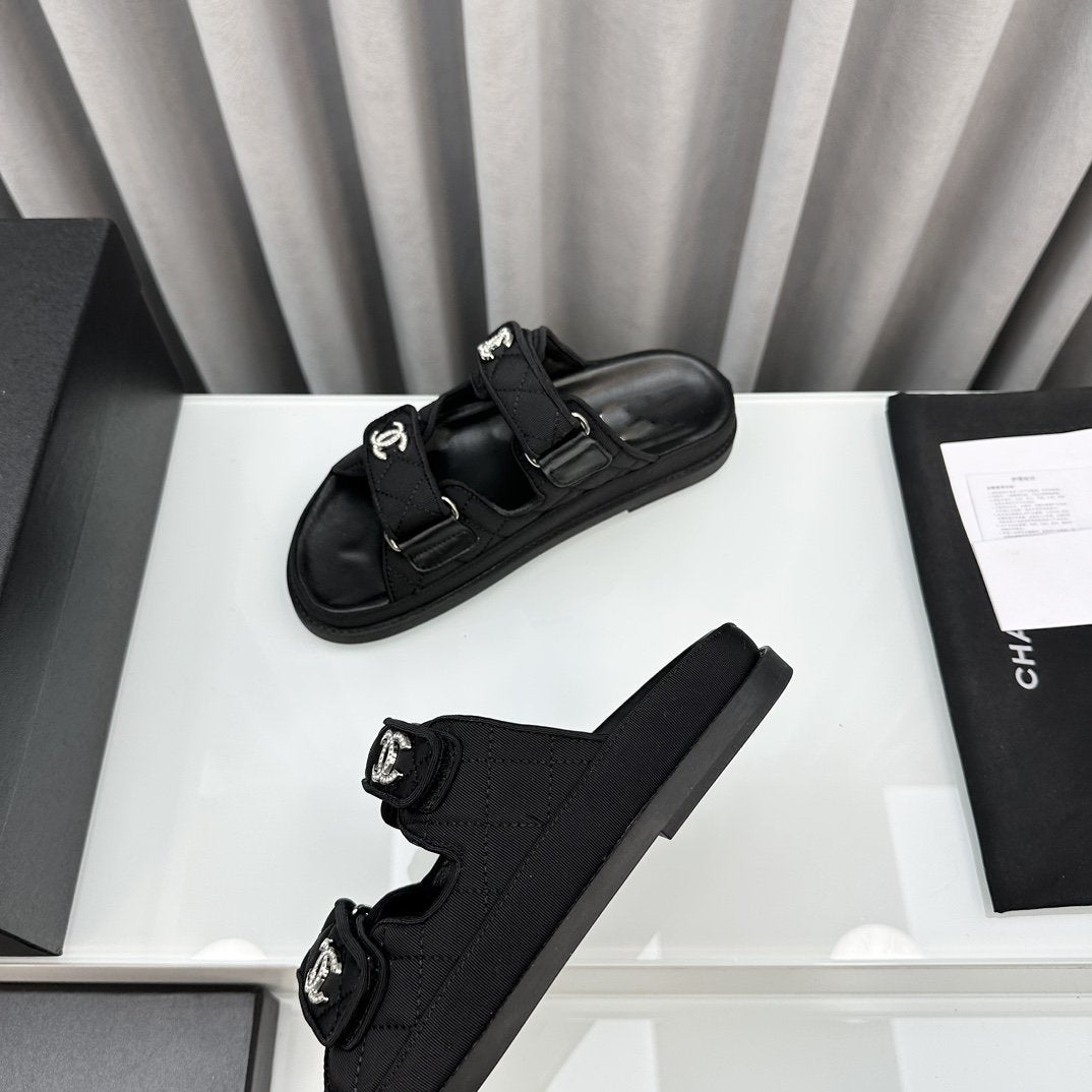 dad sandals black textile mules - 35