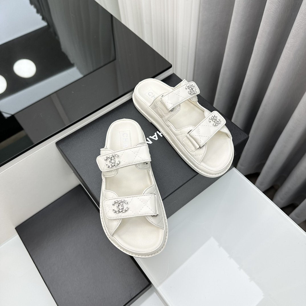 dad sandals white lambskin interwoven leather cc - 35