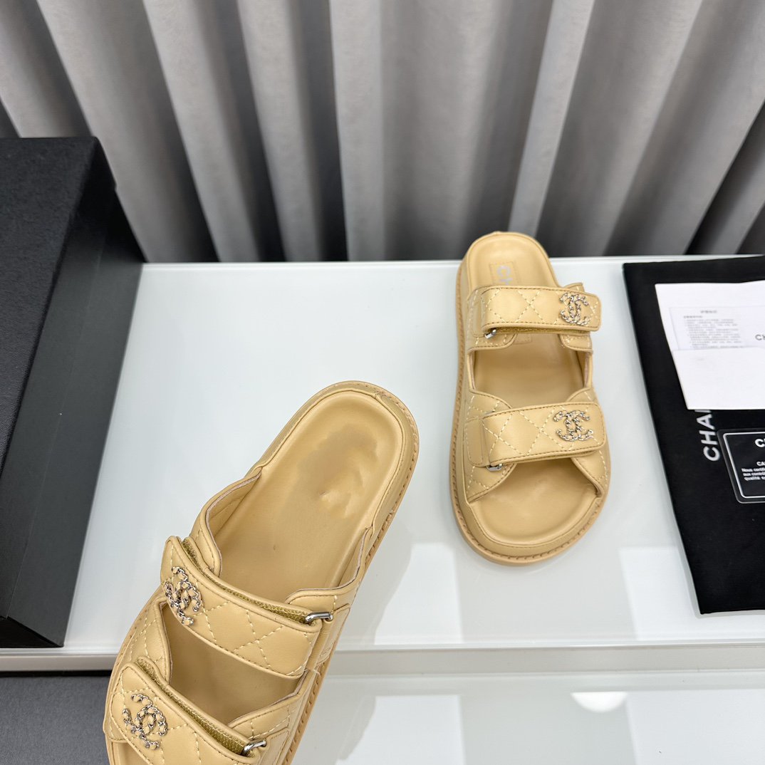 dad sandals beige lambskin interwomen leather cc - 35