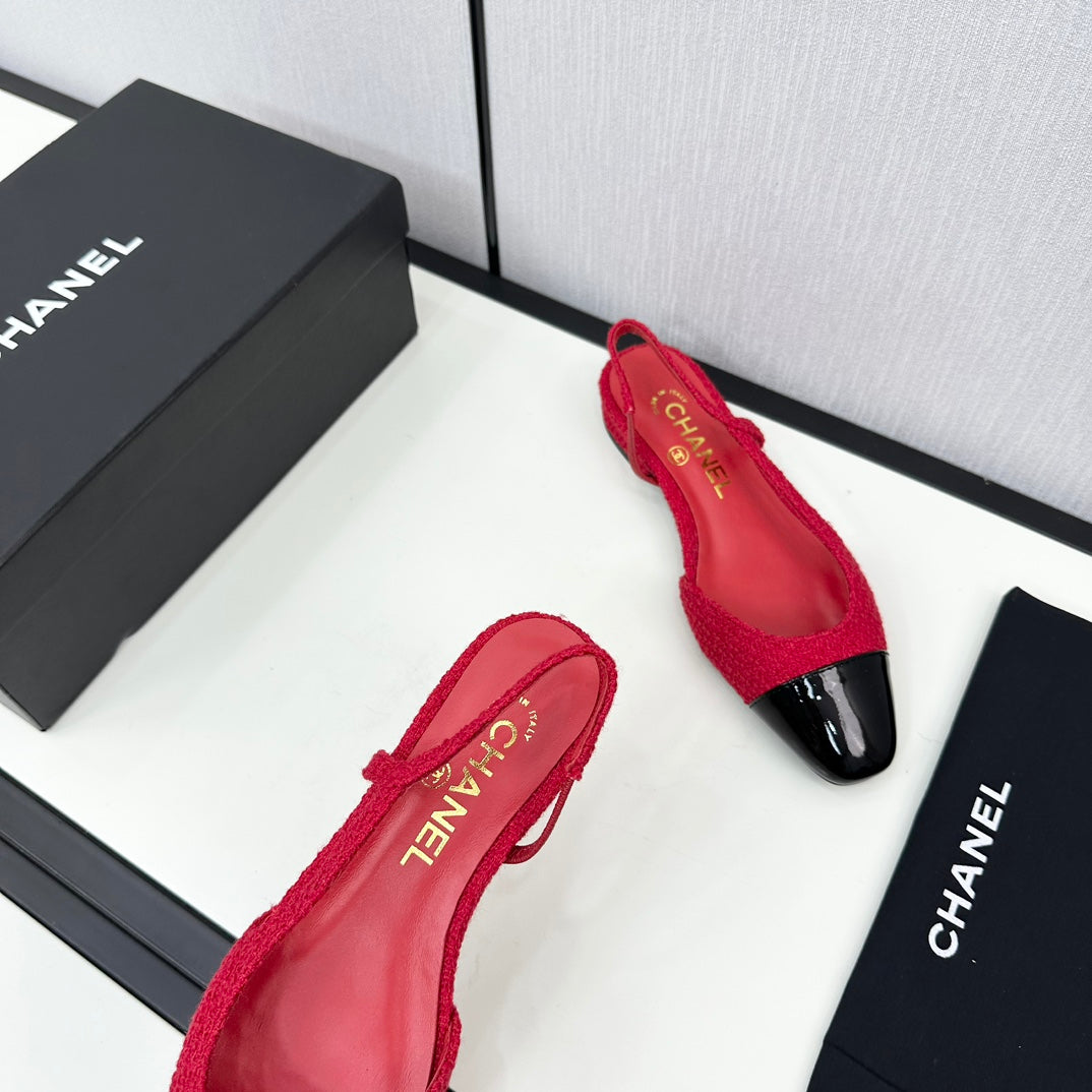 SLINGBACK ROSE RED TWEED AND BLACK CALFSKIN - 34