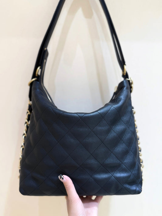 CHANEL 25S ВЕЛИКА СУМКА-ХОБО MAXIUM OLD 34 З ЧОРНОЇ ТЕЛЯЧОЇ ШКІРИ
