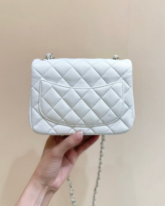CHANEL 25S MINI SQUARE FLAP BAG 17 З БІЛОЇ ТЕЛЯЧОЇ ШКІРИ ІКРА ЗОЛОТА ФУРНІТУРА