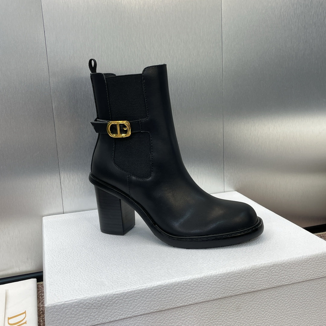 DIOR 25S MONTAIGNE MEDIUM BOOTS 70MM IN BLACK CALFSKIN - 35