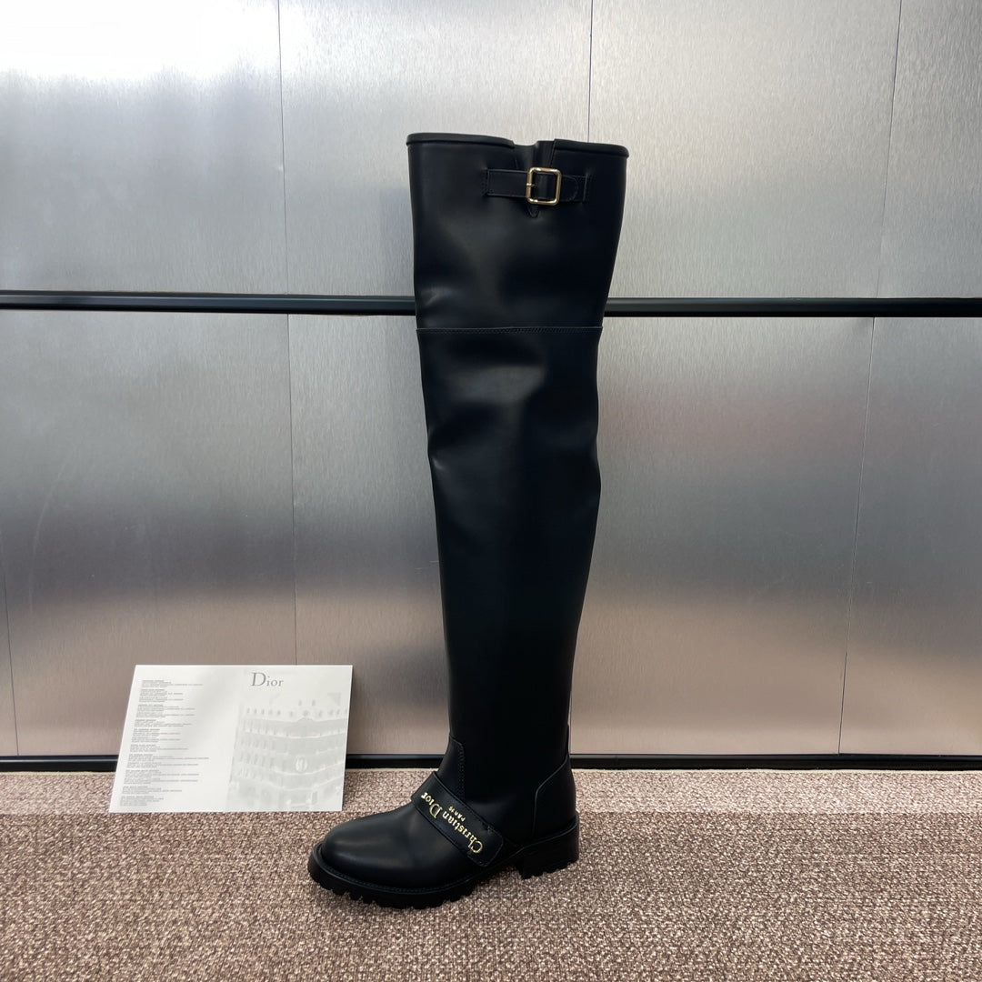 DIOR 25S D-QUEST PUNK TALL BOOTS 25MM IN BLACK CALFSKIN - 35