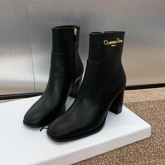 DIOR 25S D-TOWN HEELED ANKLE BOOT 80MM IN BLACK CALFSKIN - 35
