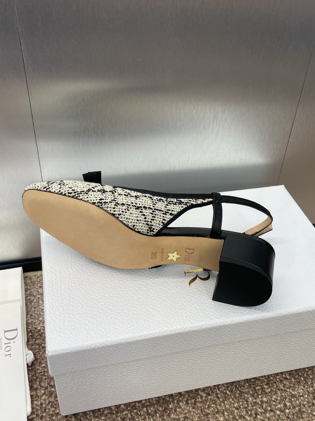 SLINGBACK PUMP IN WHITE MIX BLACK EMBROIDERED CANNAGE TWEED 35 MM - 34