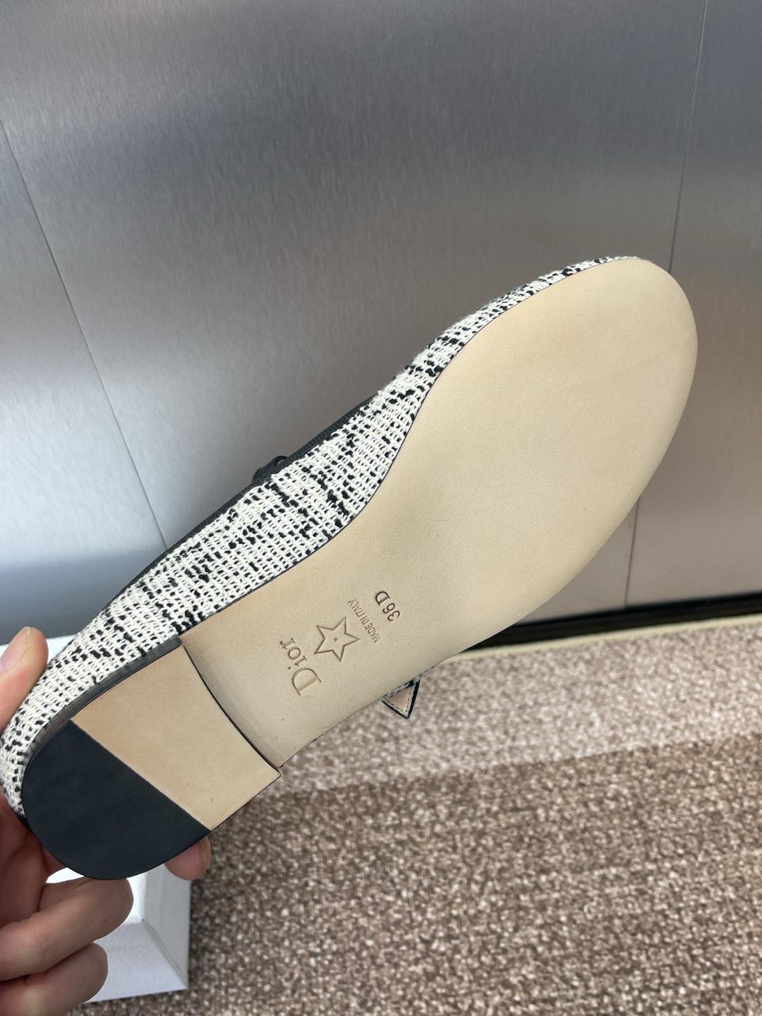 D-RAMOUR BALLET FLATS IN WHITE MIX BLACK EMBROIDERED CANNAGE TWEED - 34