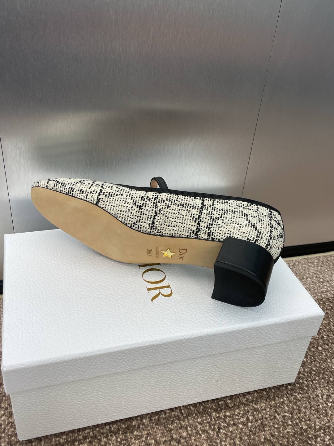 D-RAMOUR BALLET FLATS IN WHITE MIX BLACK EMBROIDERED CANNAGE TWEED 35 MM - 34
