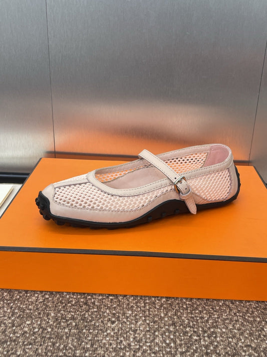 KICHU BALLET FLAT IN LIGHT PINK CROCHET KNIT AND CALFSKIN - 35