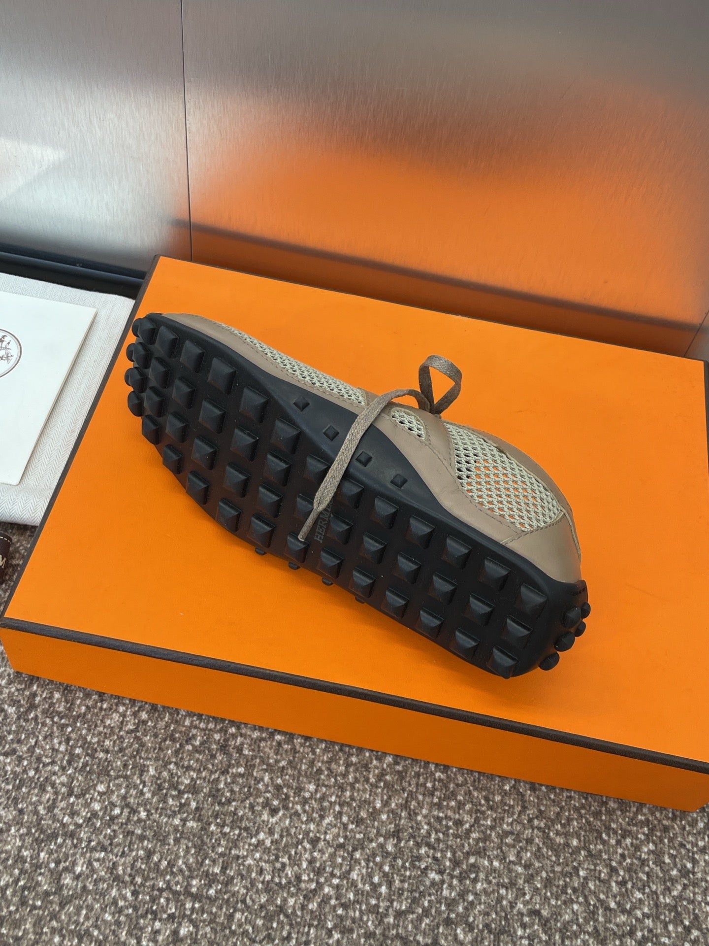 KIGA SNEAKER IN MOCHA BROWN CROCHET KNIT AND CALFSKIN - 35