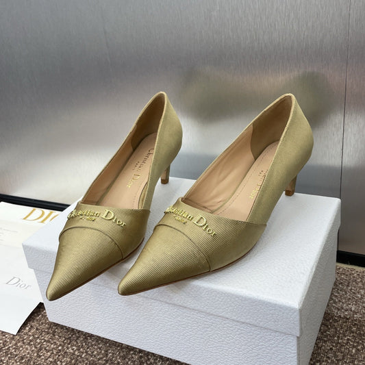 MY DD 25S HIGH HEEL 55MM IN KHAKI GOLD FABRIC GOLD LOGO - 34