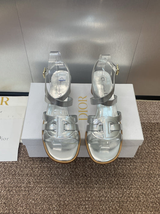 D-CLUB HIGH HEEL SLIDE 25S 55MM IN SILVER GLOSSY CALFSKIN - 34