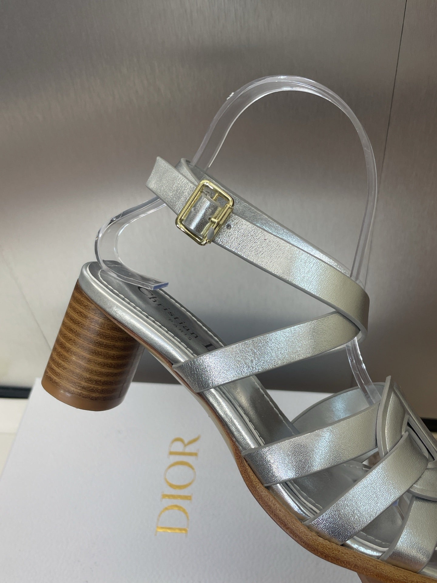 D-CLUB HIGH HEEL SLIDE 25S 55MM IN SILVER GLOSSY CALFSKIN - 34