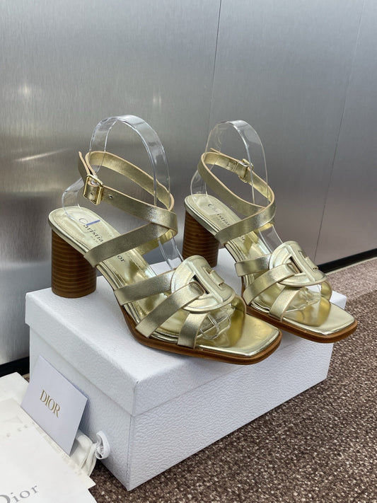 D-CLUB HIGH HEEL SLIDE 25S 80MM IN GOLD GLOSSY CALFSKIN - 34