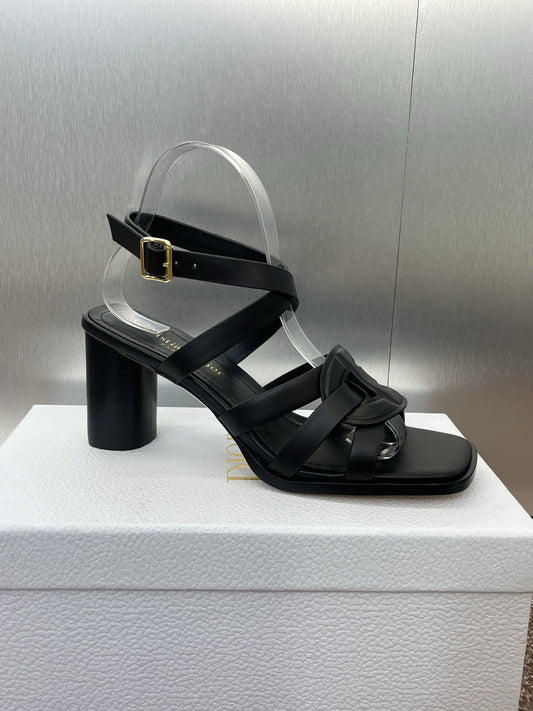 D-CLUB HIGH HEEL SLIDE 25S 80MM IN BLACK CALFSKIN - 34