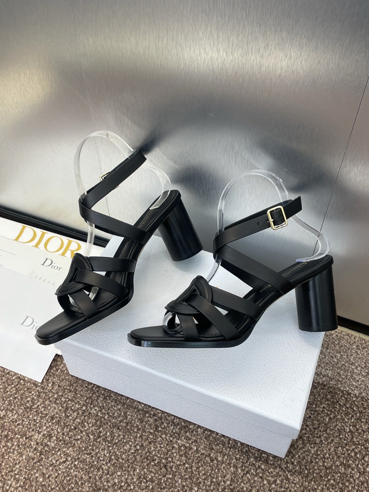 D-CLUB HIGH HEEL SLIDE 25S 80MM IN BLACK CALFSKIN - 34