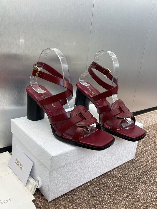 D-CLUB HIGH HEEL SLIDE 25S 80MM IN BURGUNDY RED CALFSKIN - 34