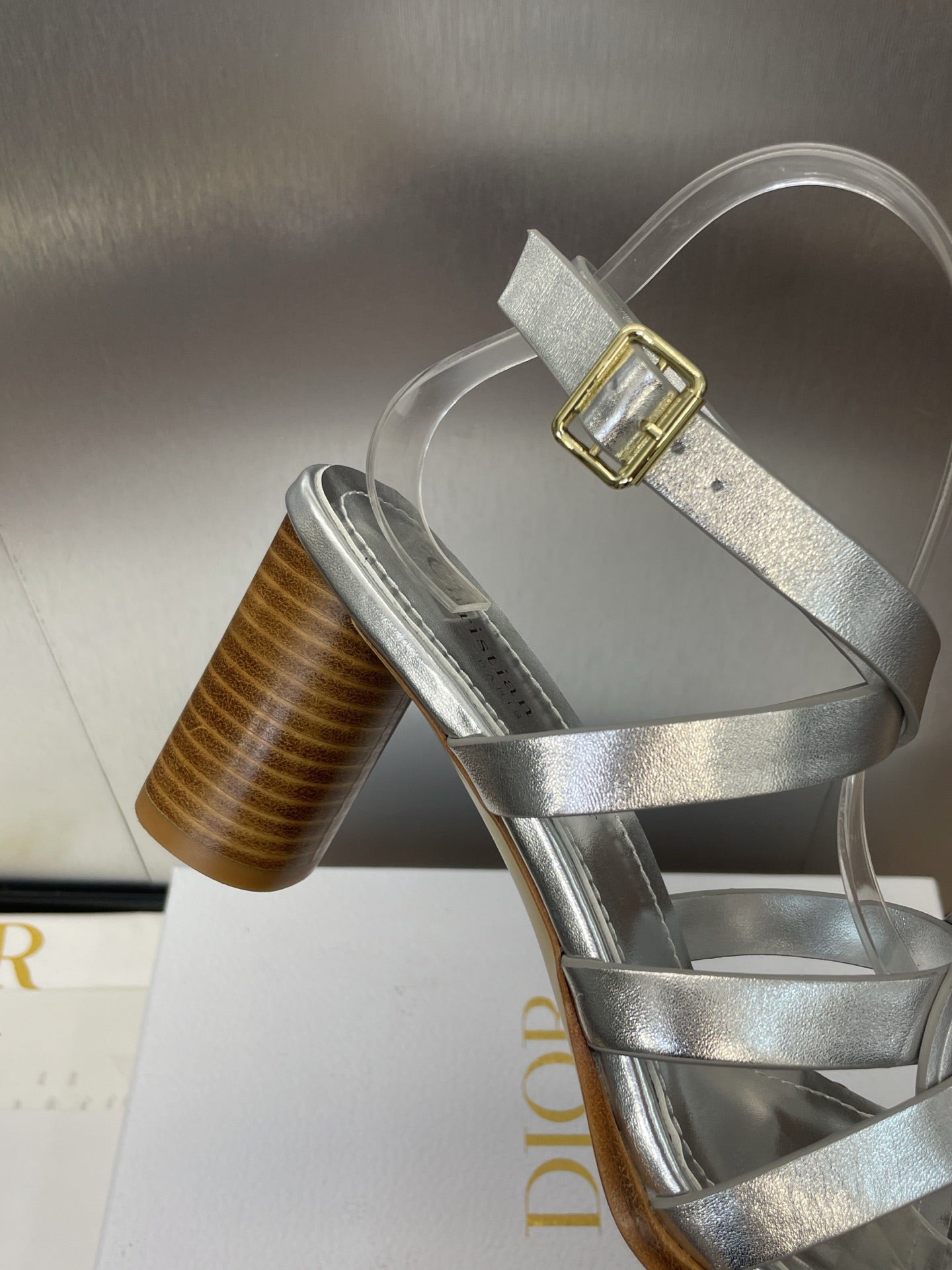 D-CLUB HIGH HEEL SLIDE 25S 80MM IN SILVER GLOSSY CALFSKIN - 34