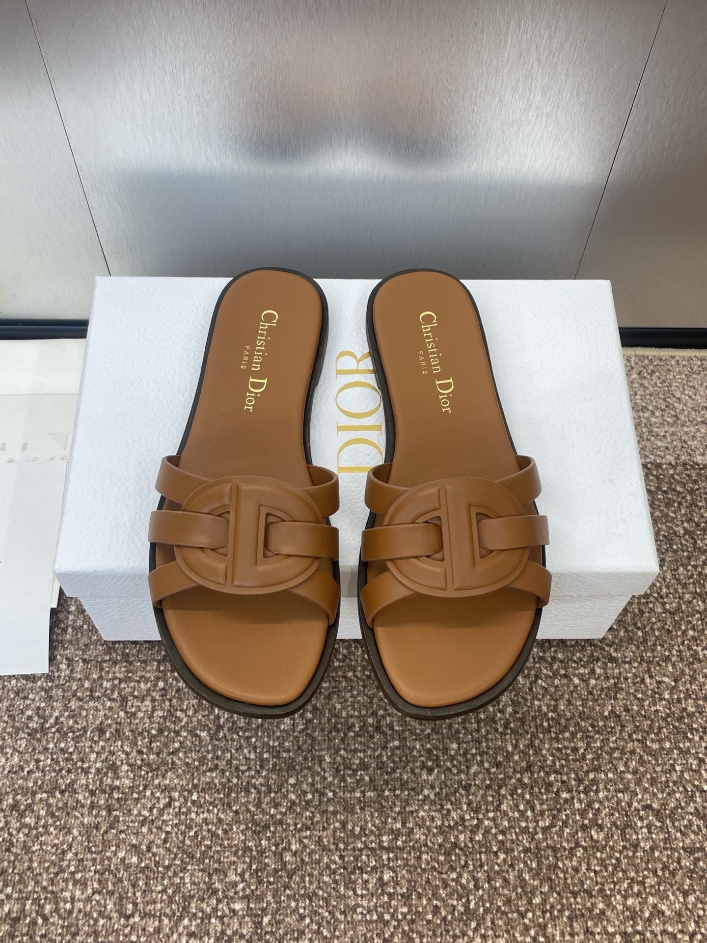 D-CLUB SLIDE SANDAL 25S IN BROWN CALFSKIN - 34