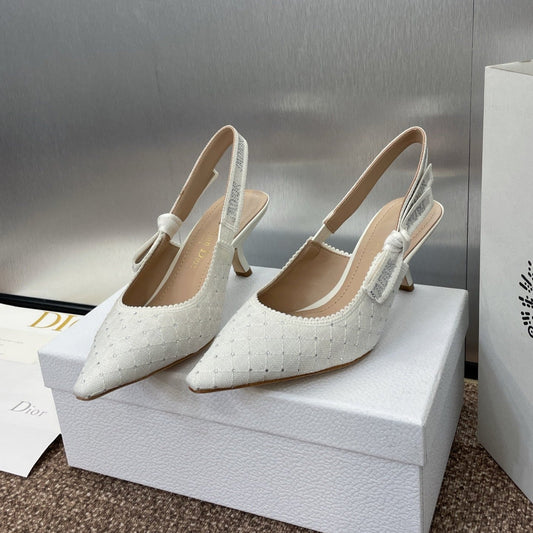 J'ADIOR SLINGBACK 25S PUMP 65MM IN WHITE FABRIC EMBOSSED CRYSTAL - 33