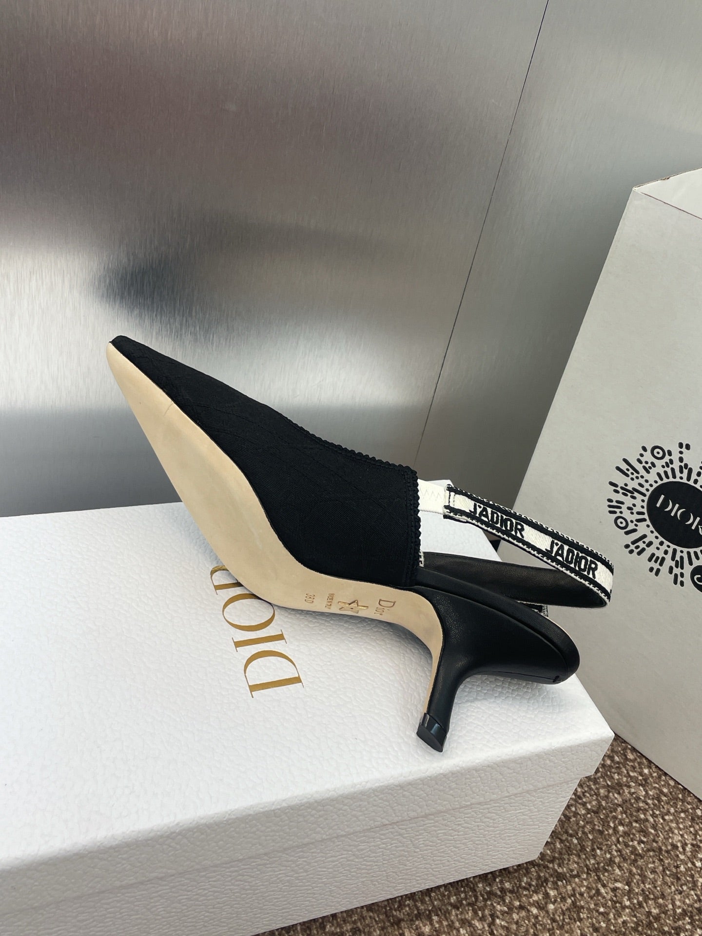 J'ADIOR SLINGBACK 25S PUMP 65MM IN BLACK QUAKE OBLIQUE EMBROIDERED FABRIC - 33