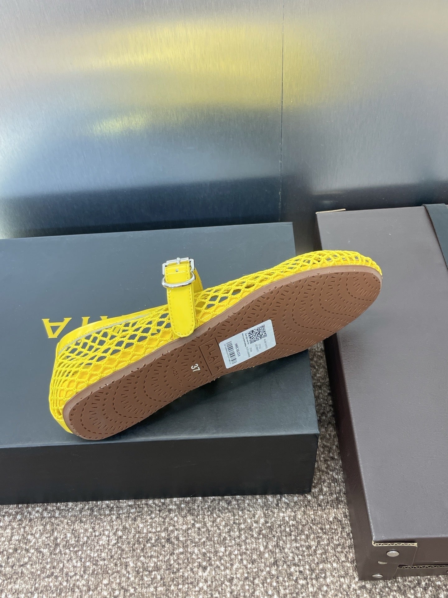 ALAIA MARY JANE FLAT 25S IN YELLOW MESH CALFSKIN - 34