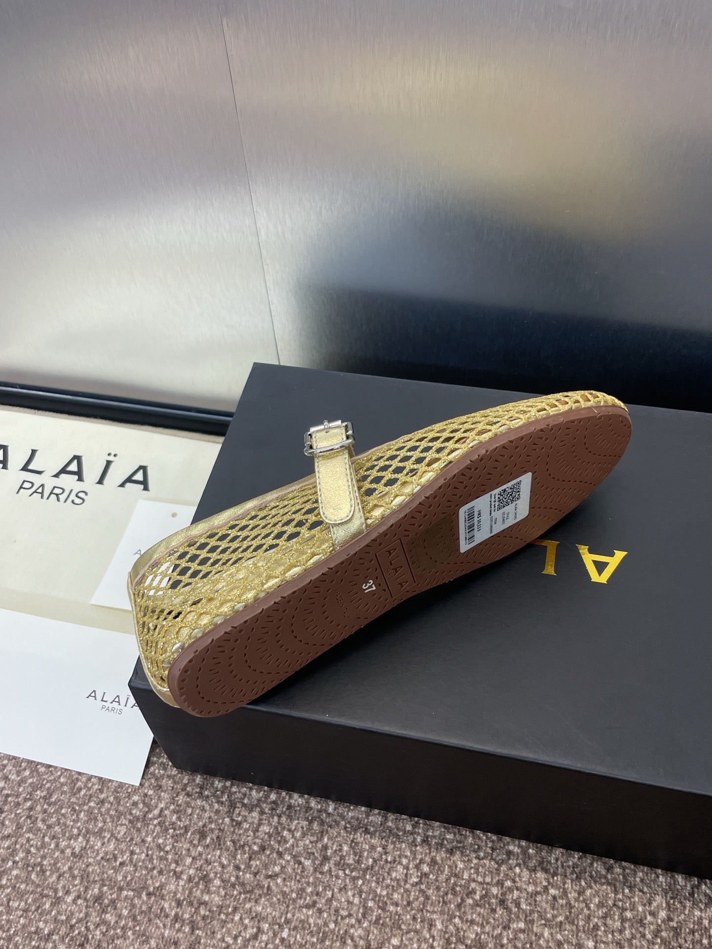 ALAIA MARY JANE FLAT 25S IN GOLD MESH CALFSKIN - 34