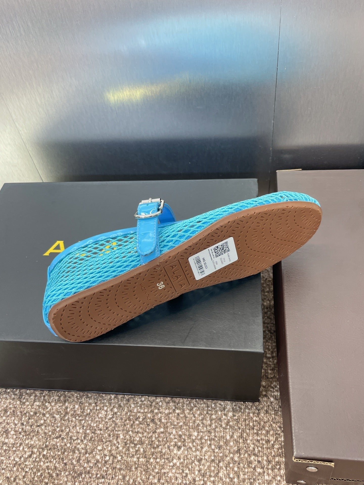 ALAIA MARY JANE FLAT 25S IN BLUE MESH CALFSKIN - 34